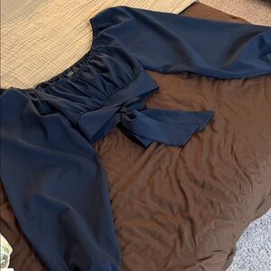 SHEIN Dark Blue Gathered Blouse